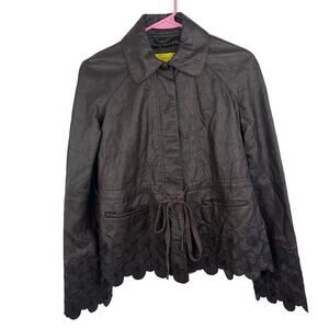 Catherine Malandrino Womens 2 Brown Leather Floral Embroidered Jacket Draw Waist